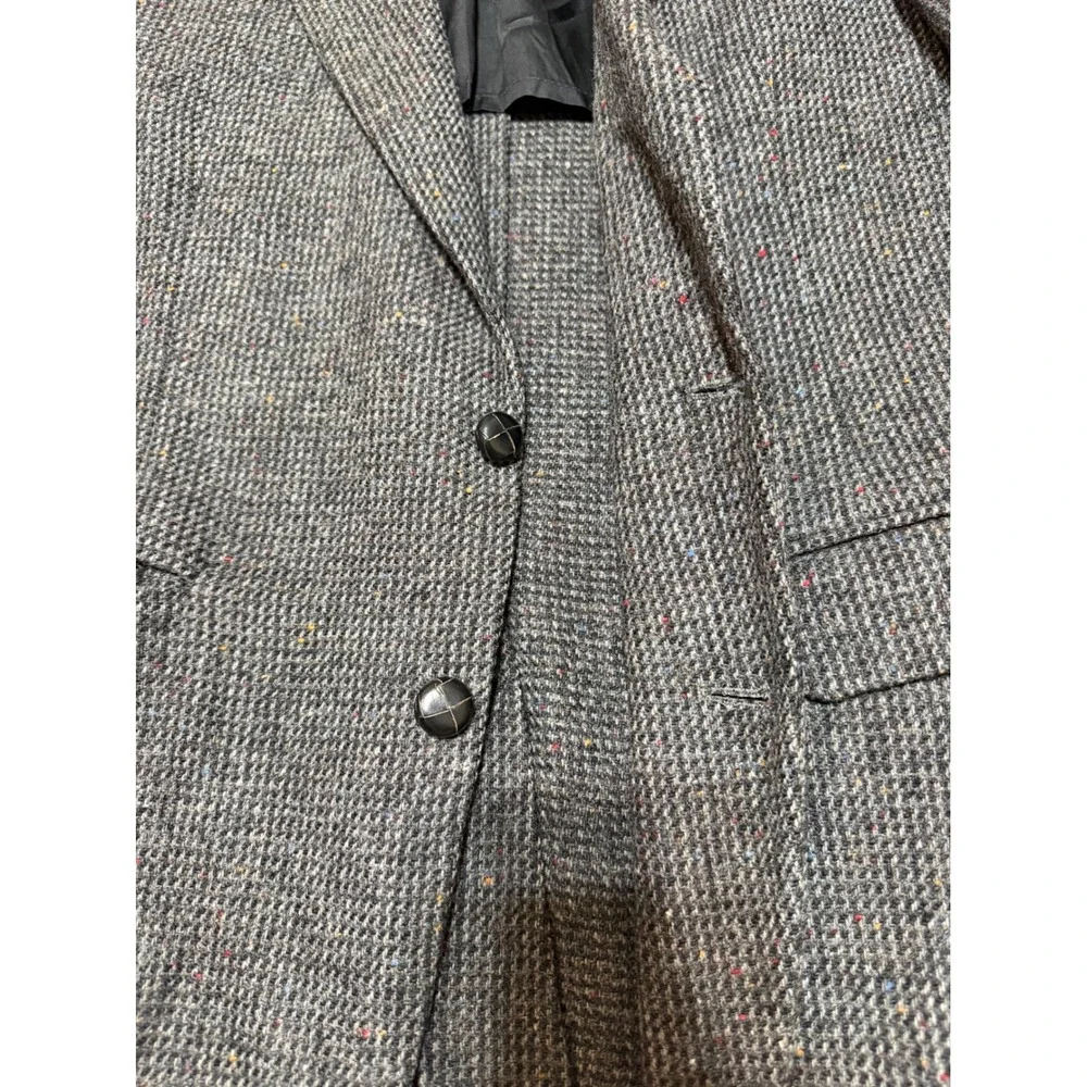 Stafford Mens Grey Tweed Wool Blazer Sport Coat Elbow Patches Vintage 43R